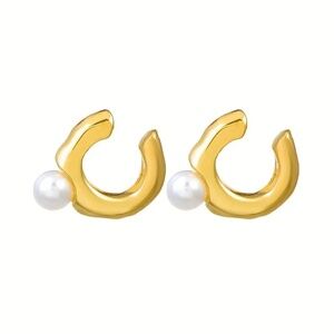 2Pc of Pearl Ear Bone Clip Simple No Pierced C-shaped Ear Cuff Golden color